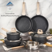 Picture of Just Perfecto JL-30: 14 Pieces Granite Cookware Set with Steamer - Black