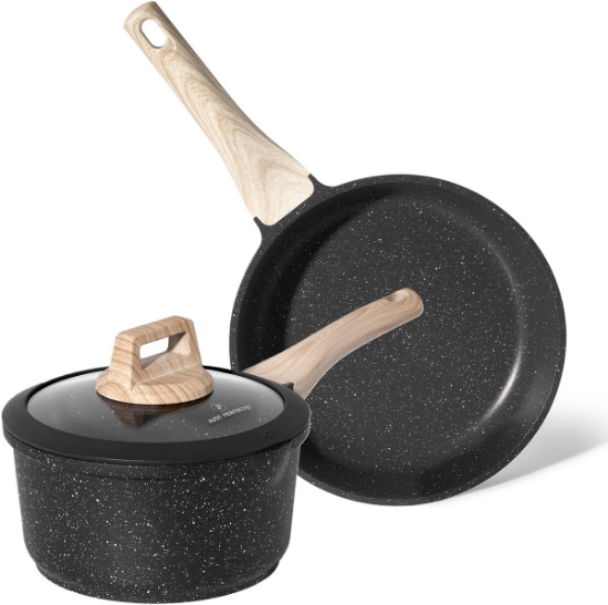 Image de Just Perfecto JL-43 : Ensemble de 3 pièces composé de poêles et casseroles en granit (20/24 cm) - Noir