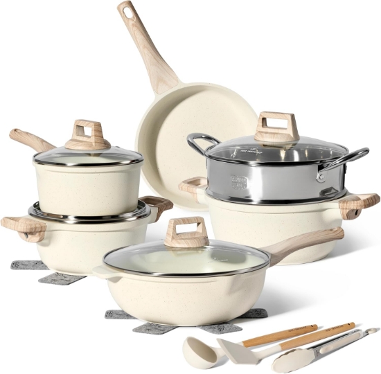 Picture of Just Perfecto JL-779: 15 Pieces Granite Cookware Set with Steamer - Biege