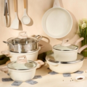 Picture of Just Perfecto JL-779: 15 Pieces Granite Cookware Set with Steamer - Biege