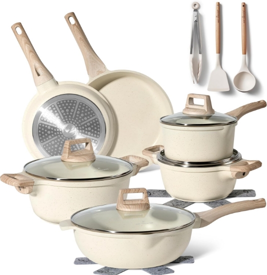 Picture of Just Perfecto JL-788: 15 Pieces Granite Cookware Set - Biege