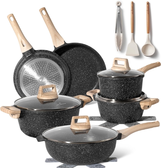 Image de Just Perfecto JL-789: Ensemble de 15 ustensiles de cuisine en granit - Noir