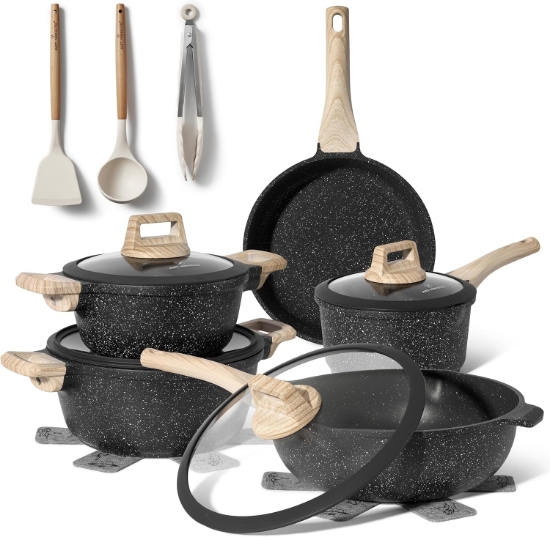 Picture of Just Perfecto JL-889: 14 Pieces Granite Cookware Set - Black