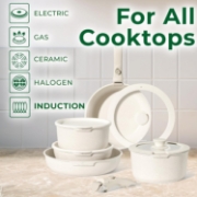 Picture of Just Perfecto JL-999: 11 Pieces Granite Cookware Set - Biege