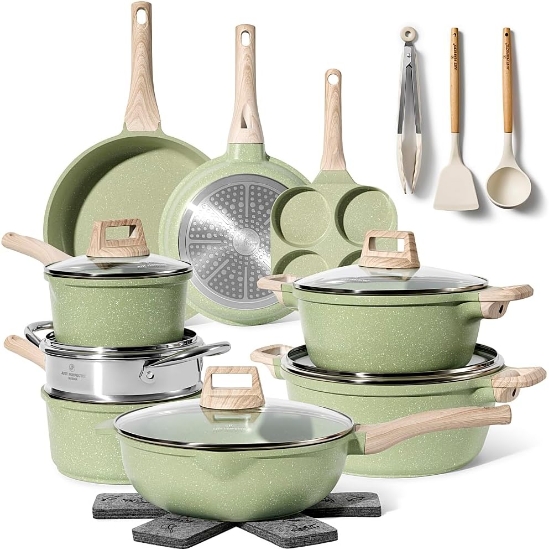 Image de Just Perfecto JL-723: Ensemble de 21 ustensiles de cuisine en granit - Vert
