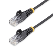 Picture of StarTech.com 25cm Black Slim CAT6 Ethernet Cable, Snagless, 100W PoE, UTP, LSZH, 28AWG Pure Bare Copper Wire, Slim RJ45 Network Patch Cord w/Strain Reliefs, Fluke Tested
