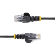 Picture of StarTech.com 25cm Black Slim CAT6 Ethernet Cable, Snagless, 100W PoE, UTP, LSZH, 28AWG Pure Bare Copper Wire, Slim RJ45 Network Patch Cord w/Strain Reliefs, Fluke Tested