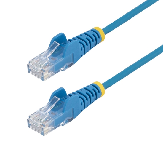 Picture of StarTech.com 25cm Blue Slim CAT6 Ethernet Cable, Snagless, 100W PoE, UTP, LSZH, 28AWG Pure Bare Copper Wire, Slim RJ45 Network Patch Cord w/Strain Reliefs, Fluke Tested