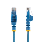 Picture of StarTech.com 25cm Blue Slim CAT6 Ethernet Cable, Snagless, 100W PoE, UTP, LSZH, 28AWG Pure Bare Copper Wire, Slim RJ45 Network Patch Cord w/Strain Reliefs, Fluke Tested