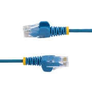 Picture of StarTech.com 25cm Blue Slim CAT6 Ethernet Cable, Snagless, 100W PoE, UTP, LSZH, 28AWG Pure Bare Copper Wire, Slim RJ45 Network Patch Cord w/Strain Reliefs, Fluke Tested