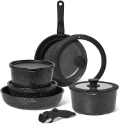 Picture of Just Perfecto JL-998: 11 Pieces Granite Cookware Set with Removable Handle - Black