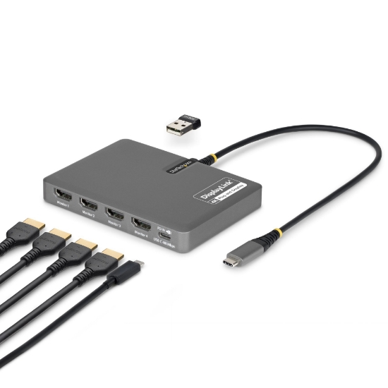 Image de StarTech.com QUAD-USB-HDMI-ADAPT station d'accueil Avec fil USB 3.2 Gen 1 (3.1 Gen 1) Type-C Gris