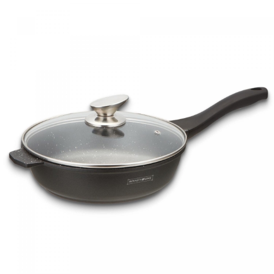 Afbeeldingen van Royalty Line RL-BDF28-M: 28cm Marmeren gecoate koekenpan met glazen deksel