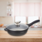 Afbeeldingen van Royalty Line RL-BDF28-M: 28cm Marmeren gecoate koekenpan met glazen deksel