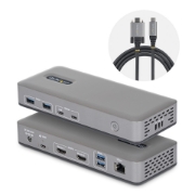 Picture of StarTech.com Dual-Monitor USB-C Docking Station, HDMI, 4K 60Hz, 100W Laptop Charging, 1GbE, Driverless, Multi-Monitor Dock For Windows