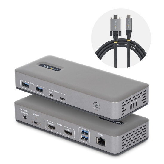 Picture of StarTech.com Dual-Monitor USB-C Docking Station, HDMI, 4K 60Hz, 100W Laptop Charging, 1GbE, Driverless, Multi-Monitor Dock For Windows