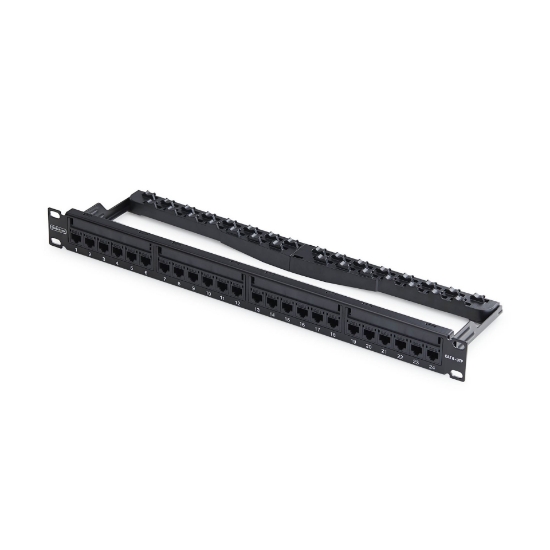 Picture of StarTech.com 24 Port 1U Feed Through Patch Panel with Cable Management Bar, Rackmount Cat6 Ethernet Patch Panel with RJ45 UTP Inline Couplers