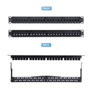Picture of StarTech.com 24 Port 1U Feed Through Patch Panel with Cable Management Bar, Rackmount Cat6 Ethernet Patch Panel with RJ45 UTP Inline Couplers