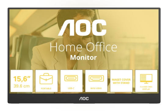 Image de AOC 16T20E2 téléviseur et moniteur portables Moniteur portable Noir 39,6 cm (15.6") LED 1920 x 1080 pixels