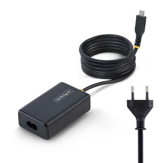 Picture of StarTech.com 65W USB-C Laptop Charger, 1.5m Tethered USB-C Cable, Power Adapter Brick for Dell, XPS, HP ProBook, MacBook Pro, Microsoft Surface Pro