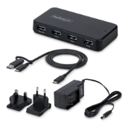 Picture of StarTech.com 4-Port USB-A Hub, 5Gbps, Self-Powered, 2-in-1 USB-C and USB-A Host Cable, 1x BC 1.2 Charging Port, 24W Power Adapter Included, MacBook and Windows