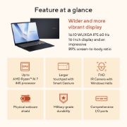Picture of ASUS Vivobook 16 M1607GA-MB084W Copilot+ PC AMD Ryzen™ AI 7 445 Laptop 40.6 cm (16") WUXGA 32 GB DDR5-SDRAM 512 GB SSD Wi-Fi 6 (802.11ax) Windows 11 Home Dutch Blue