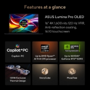 Picture of ASUS ProArt P16 H7606WP-SRNA6X Copilot+ PC AMD Ryzen AI 9 HX 370 Laptop 40.6 cm (16") Touchscreen 3K 64 GB LPDDR5x-SDRAM 1 TB SSD NVIDIA GeForce RTX 5070 Wi-Fi 7 (802.11be) Windows 11 Pro Dutch Black