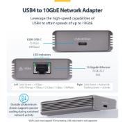 Picture of StarTech.com USB4 to Ethernet Adapter, 10GbE, Multi-Gigabit, Thunderbolt Compatible, 10GBASE-T/5G/2.5G NIC, 10G Ethernet Adapter, 0.5m USB4 Cable, Win/Mac, TAA