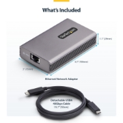 Picture of StarTech.com USB4 to Ethernet Adapter, 10GbE, Multi-Gigabit, Thunderbolt Compatible, 10GBASE-T/5G/2.5G NIC, 10G Ethernet Adapter, 0.5m USB4 Cable, Win/Mac, TAA