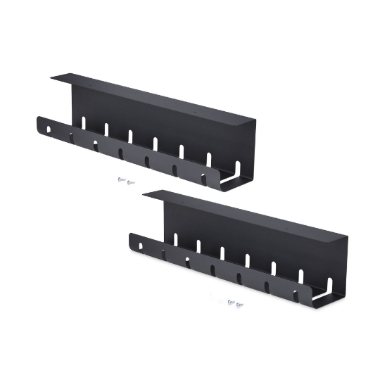 Picture of StarTech.com 2-Pack Under Desk Cable Management Tray, 42" Long (21" Per Tray), Metal Slotted Style Cable Organizer, Screw-On Install, Power Bar Holder, Black, TAA