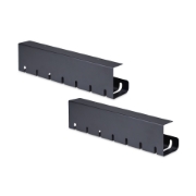 Picture of StarTech.com 2-Pack Under Desk Cable Management Tray, 42" Long (21" Per Tray), Metal Slotted Style Cable Organizer, Screw-On Install, Power Bar Holder, Black, TAA