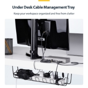 Afbeeldingen van StarTech.com Kabelmanagement Tray voor onder bureau, 61,5cm Lang, Metalen Kabelgoot, Schroefmontage, Metaal, Zwart, TAA
