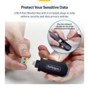 Picture of StarTech.com USB-A Port Blocker Key with 4x Latching USB-A Dust Cover Plugs, Snap-In Reusable Port Protectors for Laptops & Computers