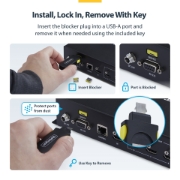 Picture of StarTech.com USB-A Port Blocker Key with 4x Latching USB-A Dust Cover Plugs, Snap-In Reusable Port Protectors for Laptops & Computers
