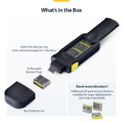 Picture of StarTech.com USB-A Port Blocker Key with 4x Latching USB-A Dust Cover Plugs, Snap-In Reusable Port Protectors for Laptops & Computers