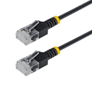 Picture of StarTech.com 3m Black Ultra Slim Cat6A Ethernet Cable, UTP, Pure Bare Copper Wire, 34AWG Slim RJ45 Network Patch Cord, Individually Tested