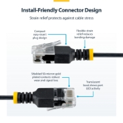 Picture of StarTech.com 3m Black Ultra Slim Cat6A Ethernet Cable, UTP, Pure Bare Copper Wire, 34AWG Slim RJ45 Network Patch Cord, Individually Tested