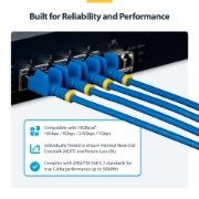 Image de StarTech.com Câble Ethernet CAT6a Ultrafin Bleu de 80cm, Sans Accroc, FTP, Fil de Cuivre Nu Pur, Cordon Patch Réseau RJ45 fin 34AWG, Testé par Fluke Channel