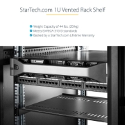 Image de StarTech.com Lot de 2 Étagères pour Rack Serveurs 1U, Plateaux en Porte-à-Faux Ventilés pour Montage en Rack, Adaptés aux Racks ou Armoires Réseau 19 pouces, Très Résistants, Profondeur de 25cm, Capacité de Charge Maximale de 20kg Chacun