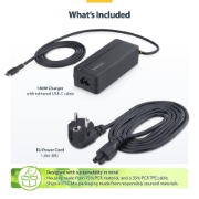 Picture of StarTech.com 140W USB-C Laptop Charger with 4ft (1.2m) Tethered USB-C Cable, GaN Power Adapter Brick for MacBook M3/M4/M5 Pro/Max, Dell Pro/Plus/Premium