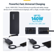 Picture of StarTech.com 140W USB-C Laptop Charger with 4ft (1.2m) Tethered USB-C Cable, GaN Power Adapter Brick for MacBook M3/M4/M5 Pro/Max, Dell Pro/Plus/Premium