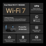 Image de TP-Link BE3600 Wi-Fi 7 routeur sans fil 2.5 Gigabit Ethernet Bi-bande (2,4 GHz / 5 GHz) Noir