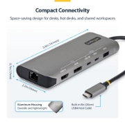 Picture of StarTech.com USB4 Multiport Adapter, Driverless Dual-4K for macOS and Windows, 140W Power Delivery Charging, 3-Port 10Gbps Hub, 2.5GbE, Mini Dock
