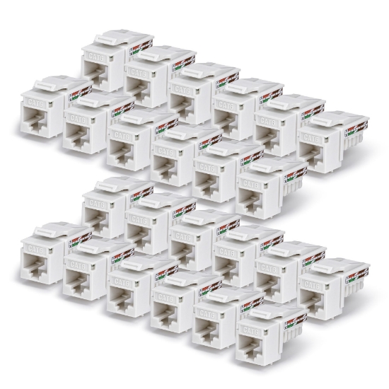 Picture of StarTech.com Cat6 Keystone Jack, 24-Pack RJ45 Ethernet Keystone Jacks, UTP Cat6 Wall Jack, 90-Degree 110 Punch Down, White