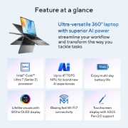 Picture of ASUS Vivobook 16 Flip TP3607SA-SI099W Copilot+ PC Intel Core Ultra 7 258V Hybrid (2-in-1) 40.6 cm (16") Touchscreen WUXGA 32 GB LPDDR5x-SDRAM 1 TB SSD Wi-Fi 7 (802.11be) Windows 11 Home Grey AZERTY Belgian