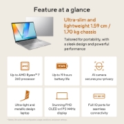 Picture of ASUS Vivobook S16 M3607HA-SH5NDW AMD Ryzen™ 7 260 Laptop 40.6 cm (16") WUXGA 16 GB DDR5-SDRAM 512 GB SSD Wi-Fi 6 (802.11ax) Windows 11 Home Silver QWERTY Dutch