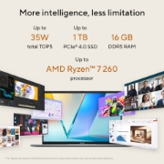 Picture of ASUS Vivobook S16 M3607HA-RP5NDW AMD Ryzen™ 7 260 Laptop 40.6 cm (16") WUXGA 16 GB DDR5-SDRAM 512 GB SSD Wi-Fi 6 (802.11ax) Windows 11 Home Silver QWERTY Dutch