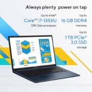 Picture of ASUS Vivobook 17 X1704MA-AU194W Intel Core 3 304 Laptop 43.9 cm (17.3") Full HD 8 GB DDR5-SDRAM 256 GB SSD Wi-Fi 6 (802.11ax) Windows 11 Home Blue QWERTY Dutch