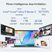 Image de ASUS Vivobook S16 S3607AA-SH201W Copilot+ PC Intel Core Ultra 7 355 Ordinateur portable 40,6 cm (16") WUXGA 16 Go DDR5-SDRAM 512 Go SSD Wi-Fi 6 (802.11ax) Windows 11 Home Argent AZERTY Belge