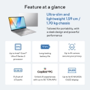 Image de ASUS Vivobook S16 S3607AA-SH201W Copilot+ PC Intel Core Ultra 7 355 Ordinateur portable 40,6 cm (16") WUXGA 16 Go DDR5-SDRAM 512 Go SSD Wi-Fi 6 (802.11ax) Windows 11 Home Argent AZERTY Belge